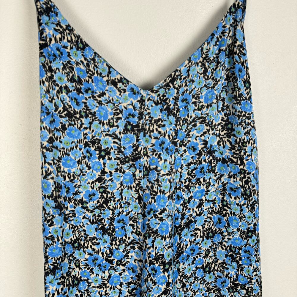 Topshop Floral Romper Blue Silky Satin Grunge Tie Back Sleeveless Size 12 Beach - Picture 9 of 12
